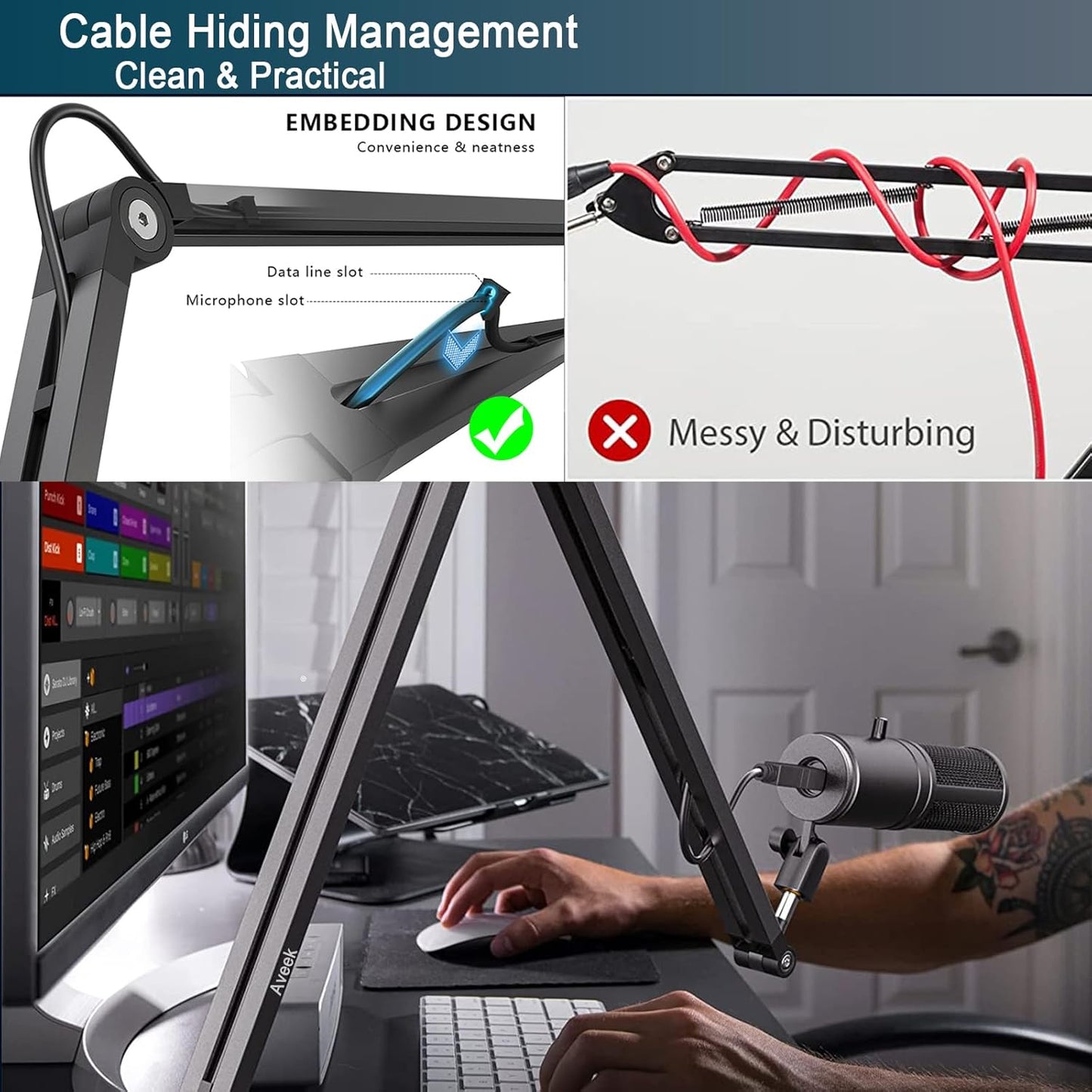 Microphone Stand,Aveek Microphone Boom Arm,Adjustable Microphone Stand image 1