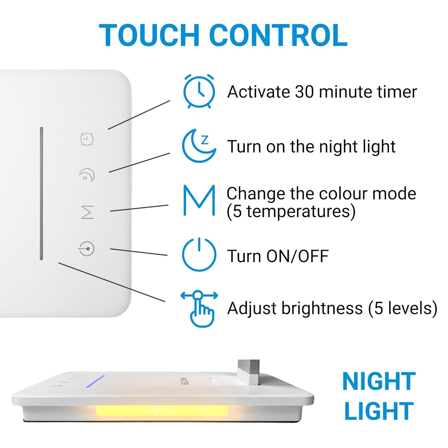 Maxter Silver Wireless LED Desk Lamp – 550 lumens, Touch Dimming, USB Charging image 4