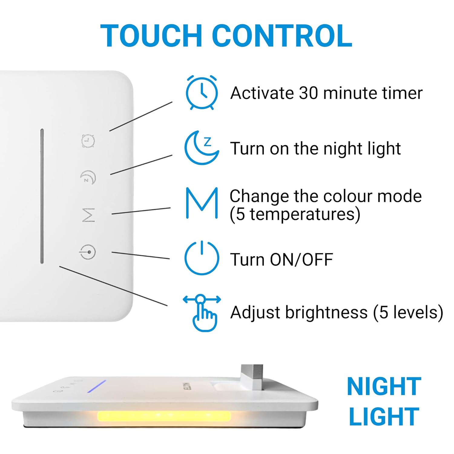 Maxter Silver Wireless LED Desk Lamp – 550 lumens, Touch Dimming, USB Charging image 4