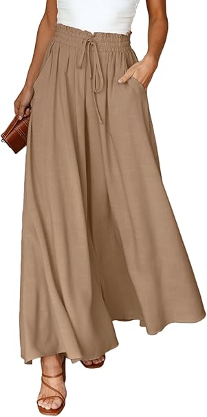 Dokotoo Womens Wide Leg Trousers Loose Fit Casual Flowy Women's Trouser Elastic image 1