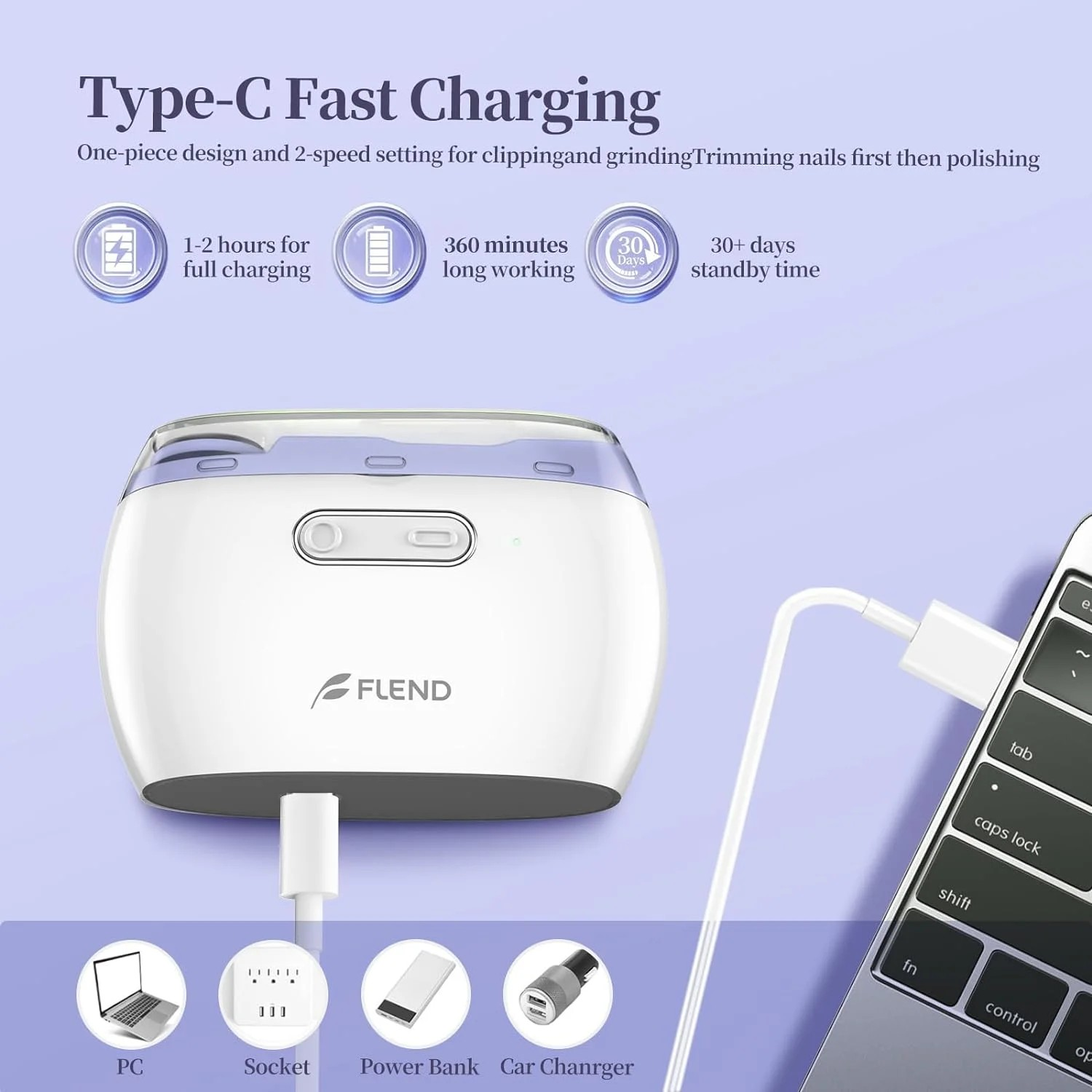 Flend Electric Nail Clipper,2-in-1 Automatic Nail Clipper,Electric Nail Grinder image 3