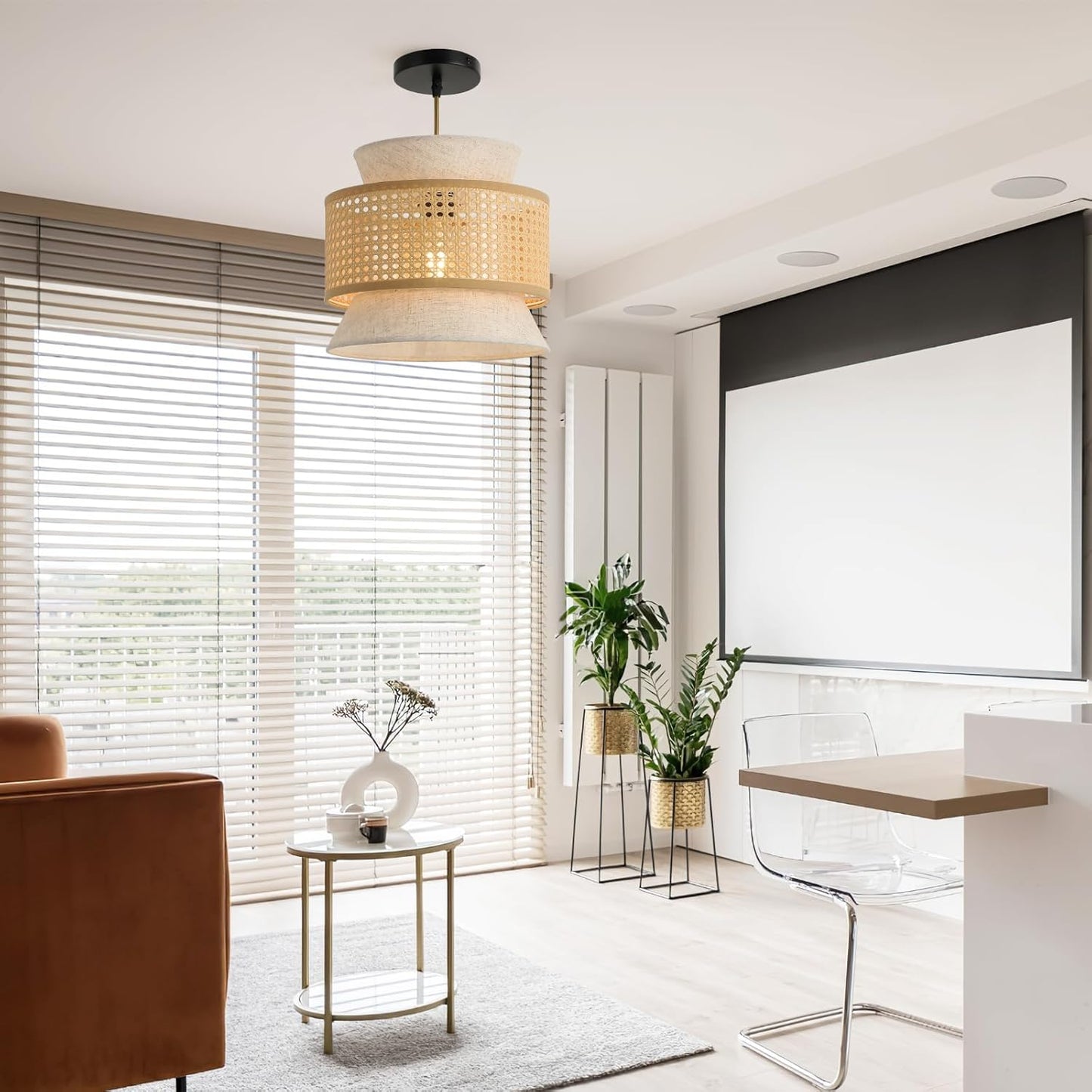 FORCOSO Vintage Pendant Light Rattan+Fabric, – Ø29 cm Wicker Fabric Shade image 9