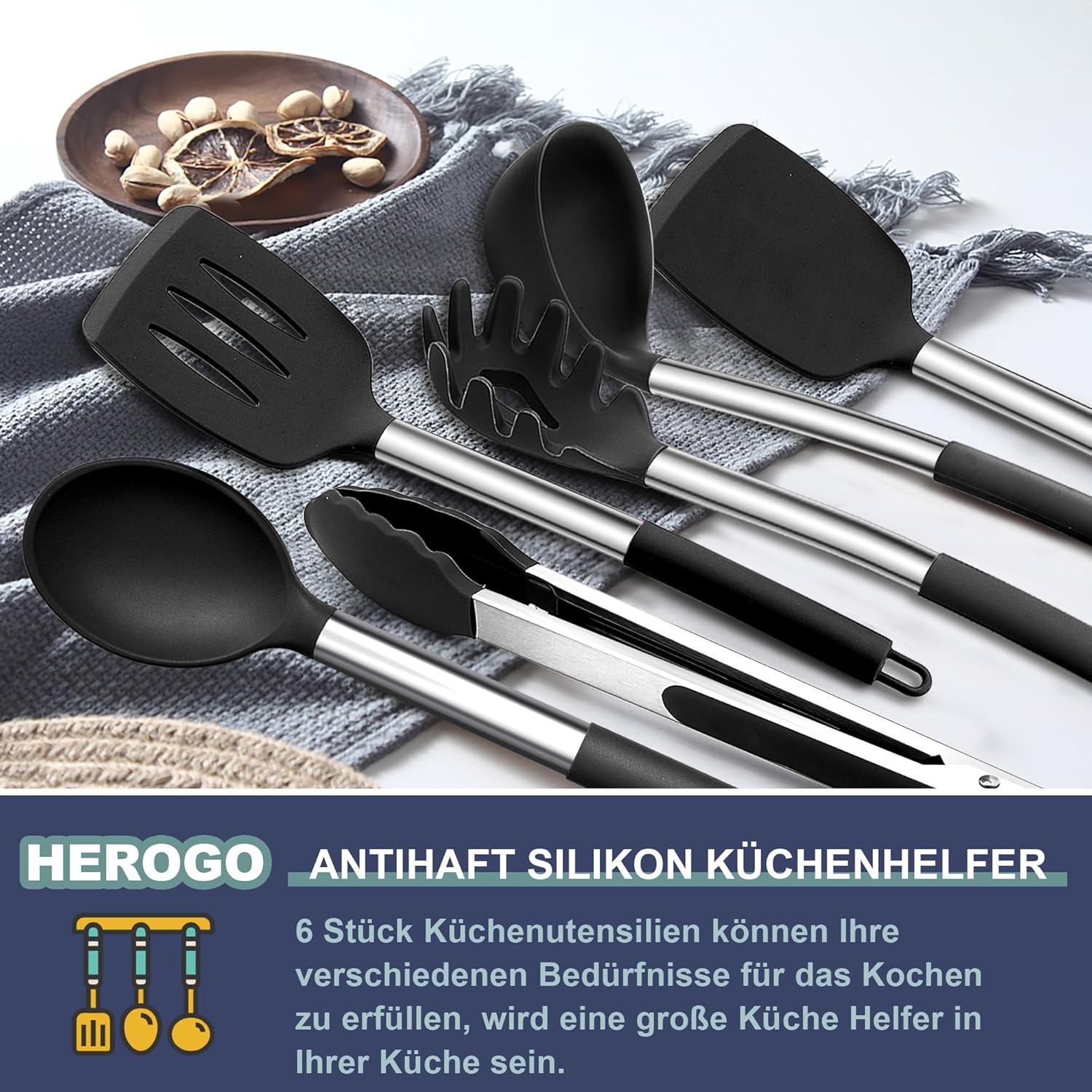 Herogo 6-piece Silicone Kitchen Utensil Set, Heat Resistant & Non-Stick image 2