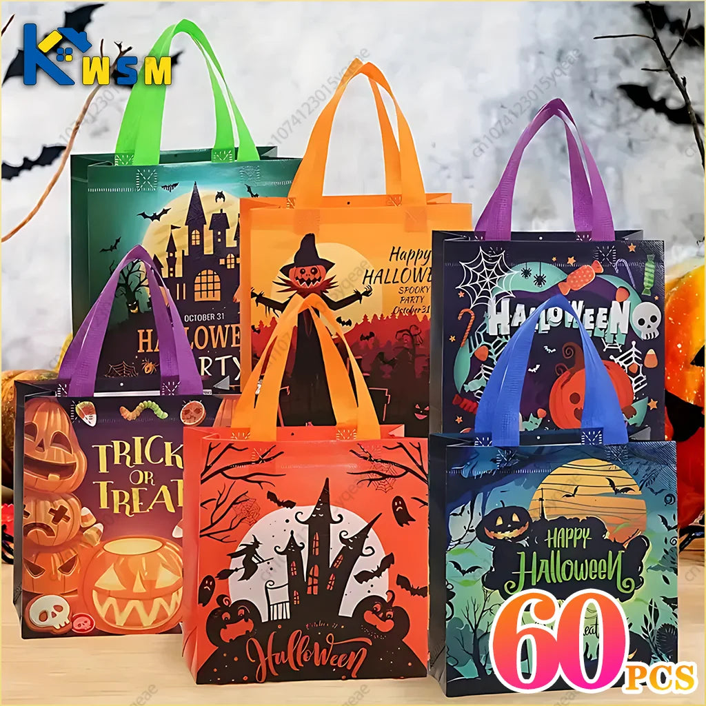 1-60pcsTrick or Treat Bags Halloween Tote Bag With Handle Halloween Party Kids image 0