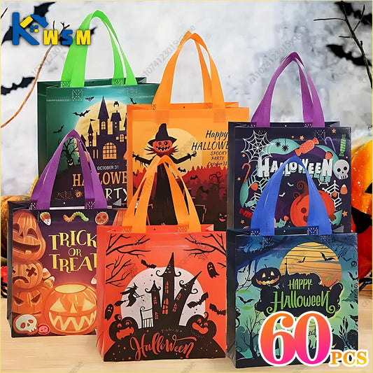 1-60pcsTrick or Treat Bags Halloween Tote Bag With Handle Halloween Party Kids image 0