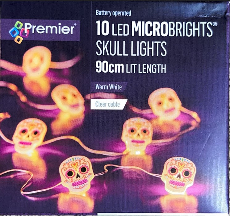 [Pack of 3]10 LED Microbrights Skull Lights – 90cm Lit Length | Warm White Fairy image 0