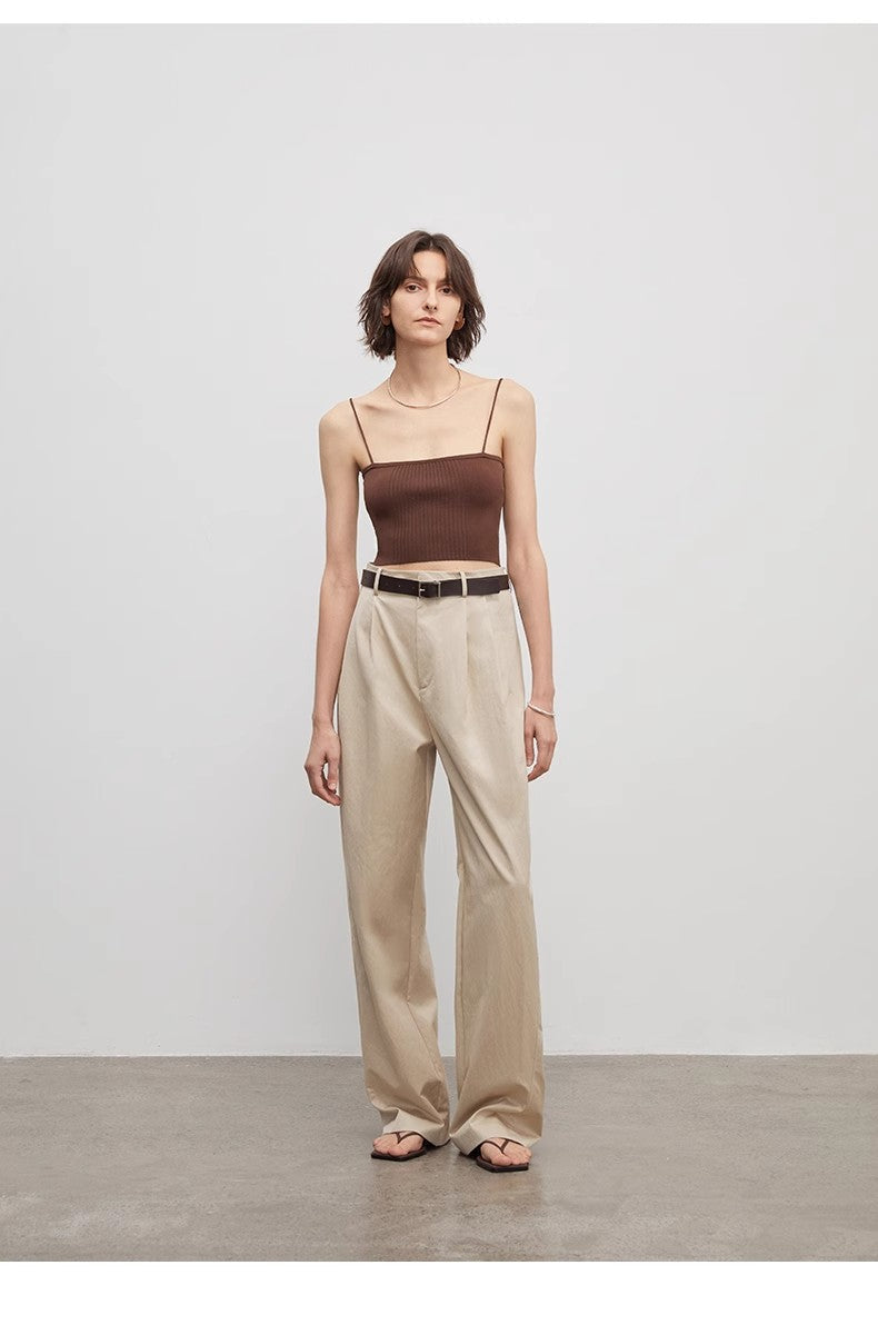 Spliced Double-Pleat Wide-Leg Trousers Straight-Leg Trousers for Women image 7
