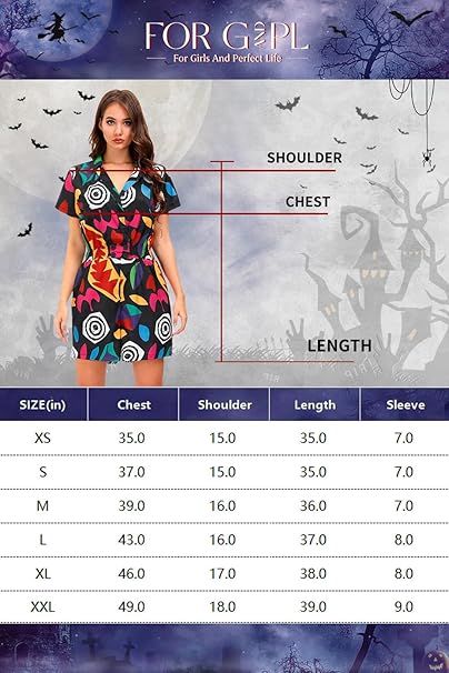 For G and PL Women's Halloween Short Sleeve Romper Wrap Button Down Mini Dress image 3