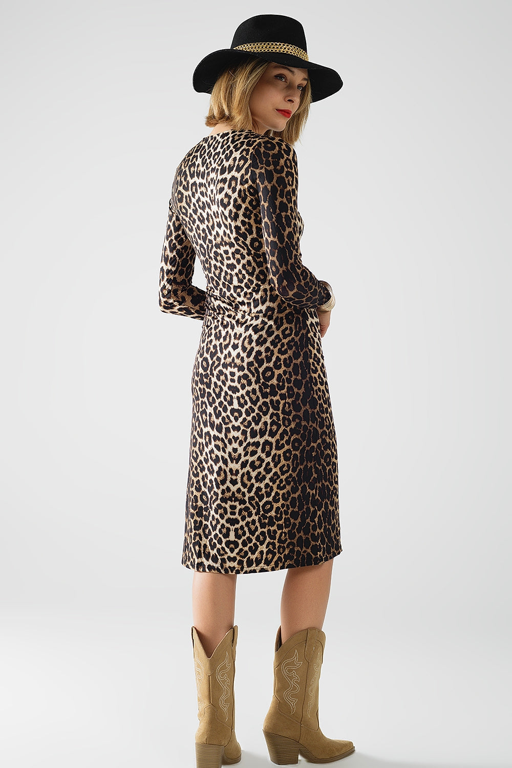 Leopard Print Spandex Dress With Bow Detail image 2