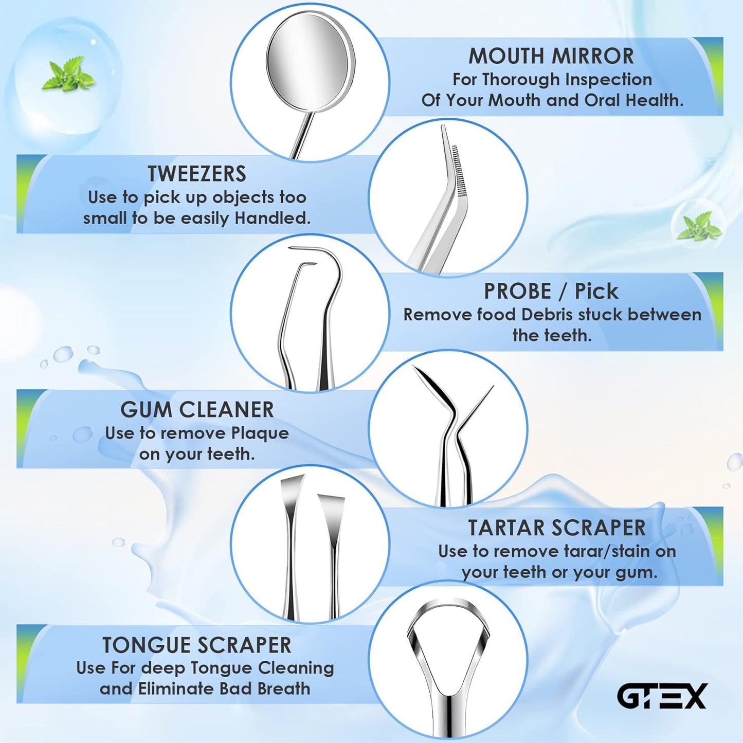 GTEX 6-Piece Professional Dental Plaque Remover Kit for Home Teeth Cleaning image 2