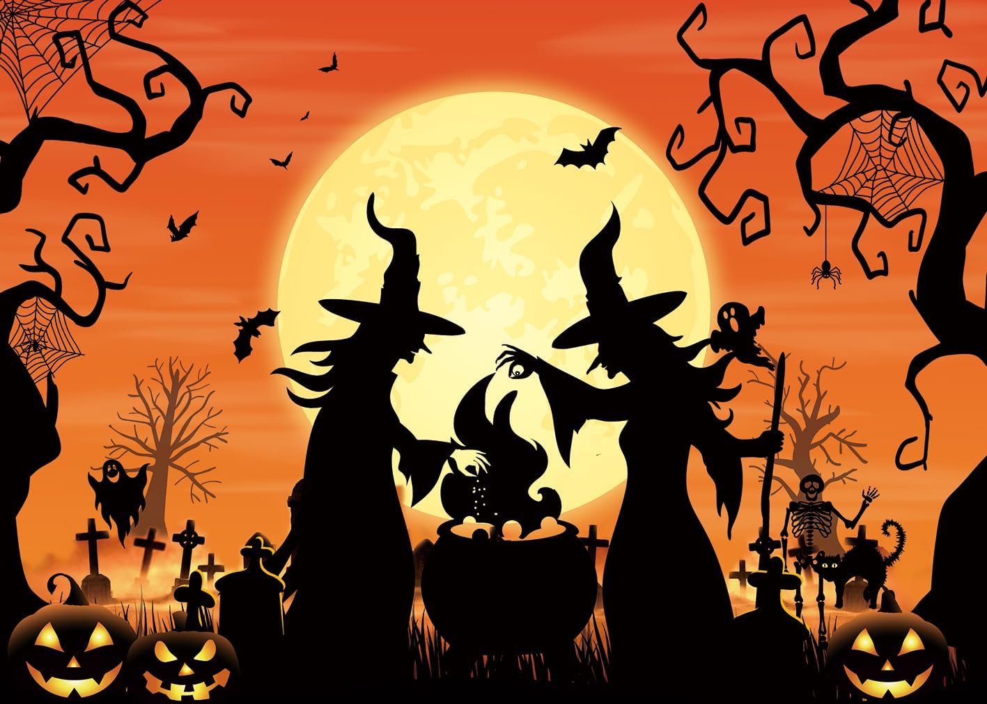 LTDKAEN Halloween Witch Spooky Party Backdrop Full Moon Cauldron Graveyard image 0