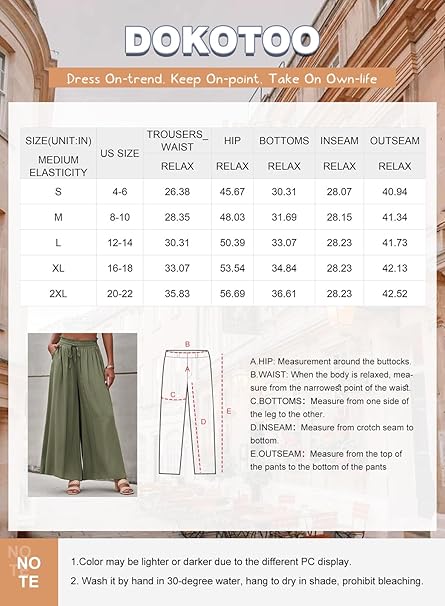Dokotoo Womens Wide Leg Trousers Loose Fit Casual Flowy Women's Trouser Elastic image 8