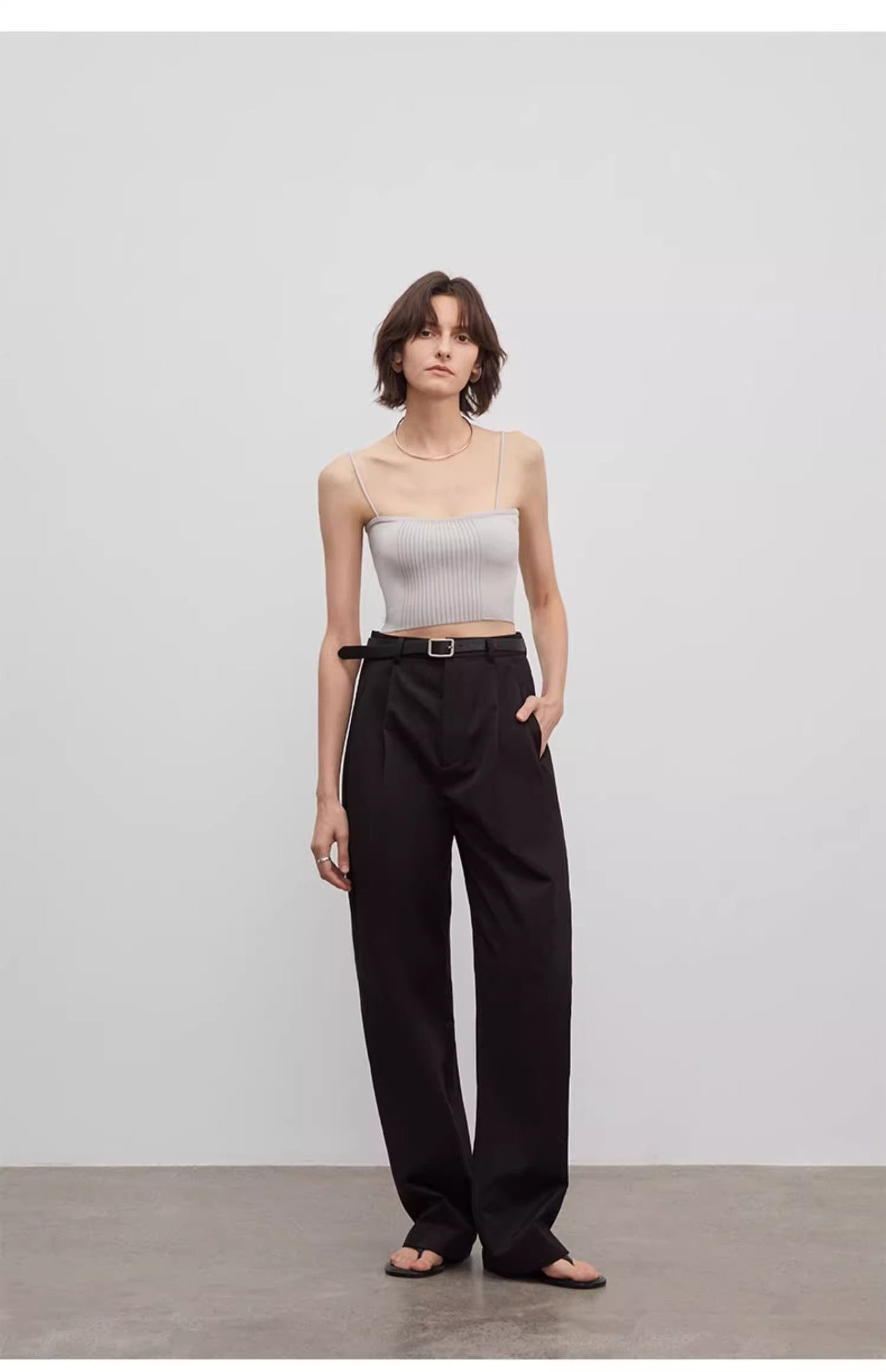 Spliced Double-Pleat Wide-Leg Trousers Straight-Leg Trousers for Women image 9