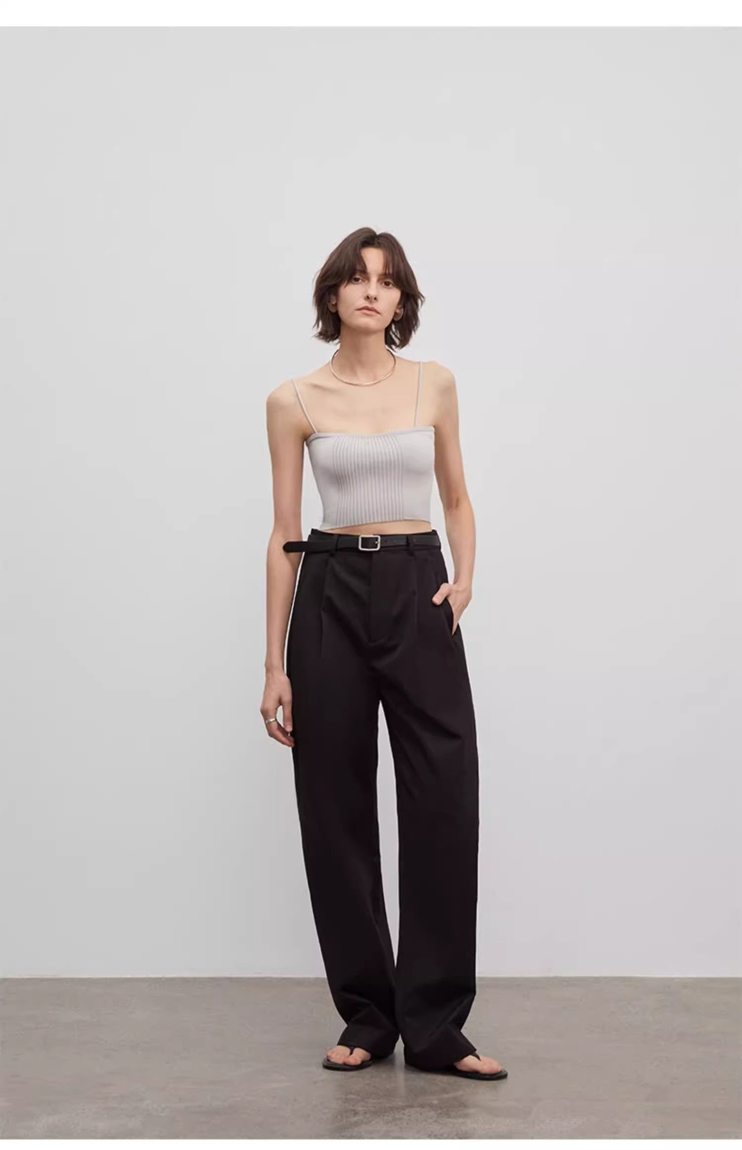 Spliced Double-Pleat Wide-Leg Trousers Straight-Leg Trousers for Women image 9