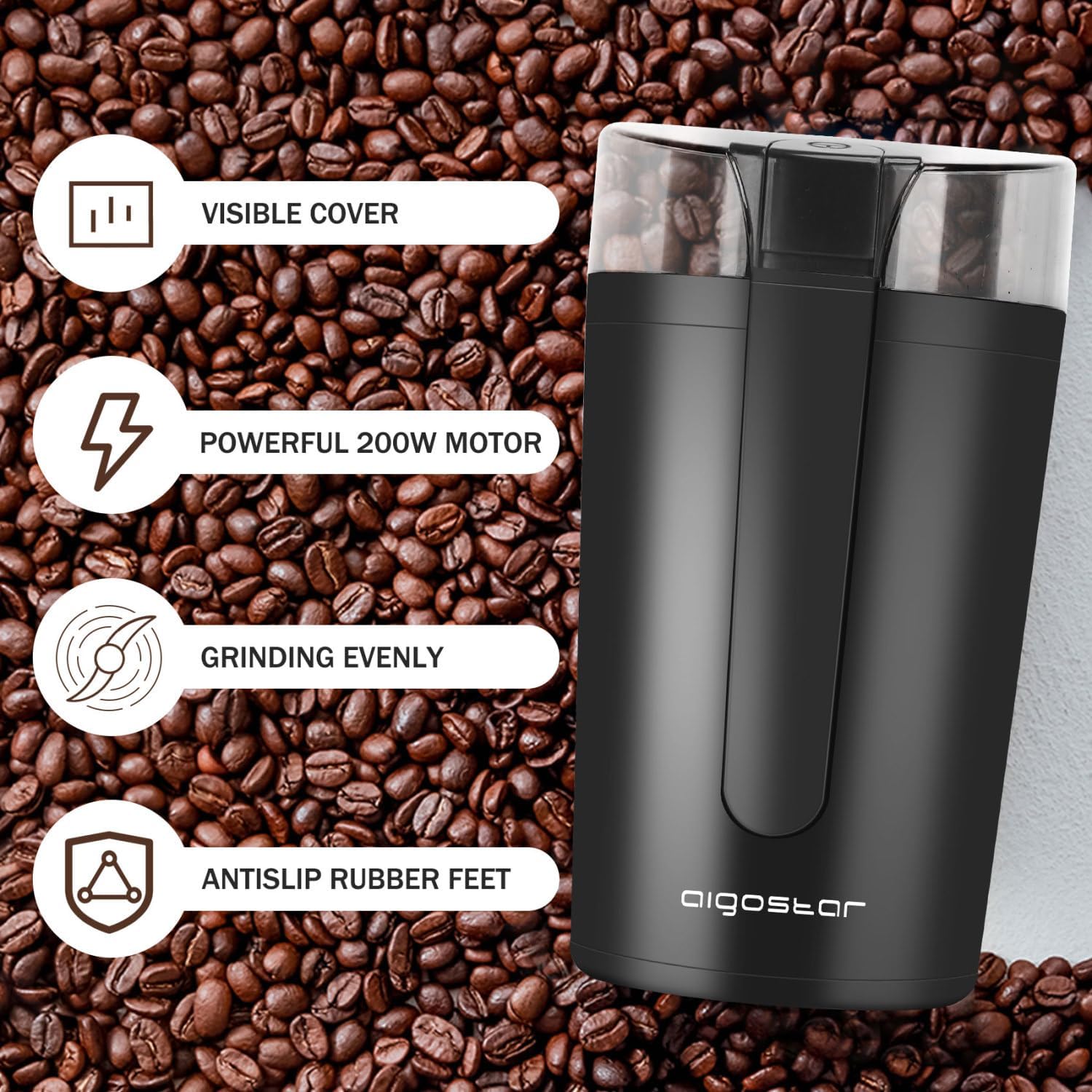 Aigostar 200W Electric Coffee & Spice Grinder – Stainless Steel Blades image 1