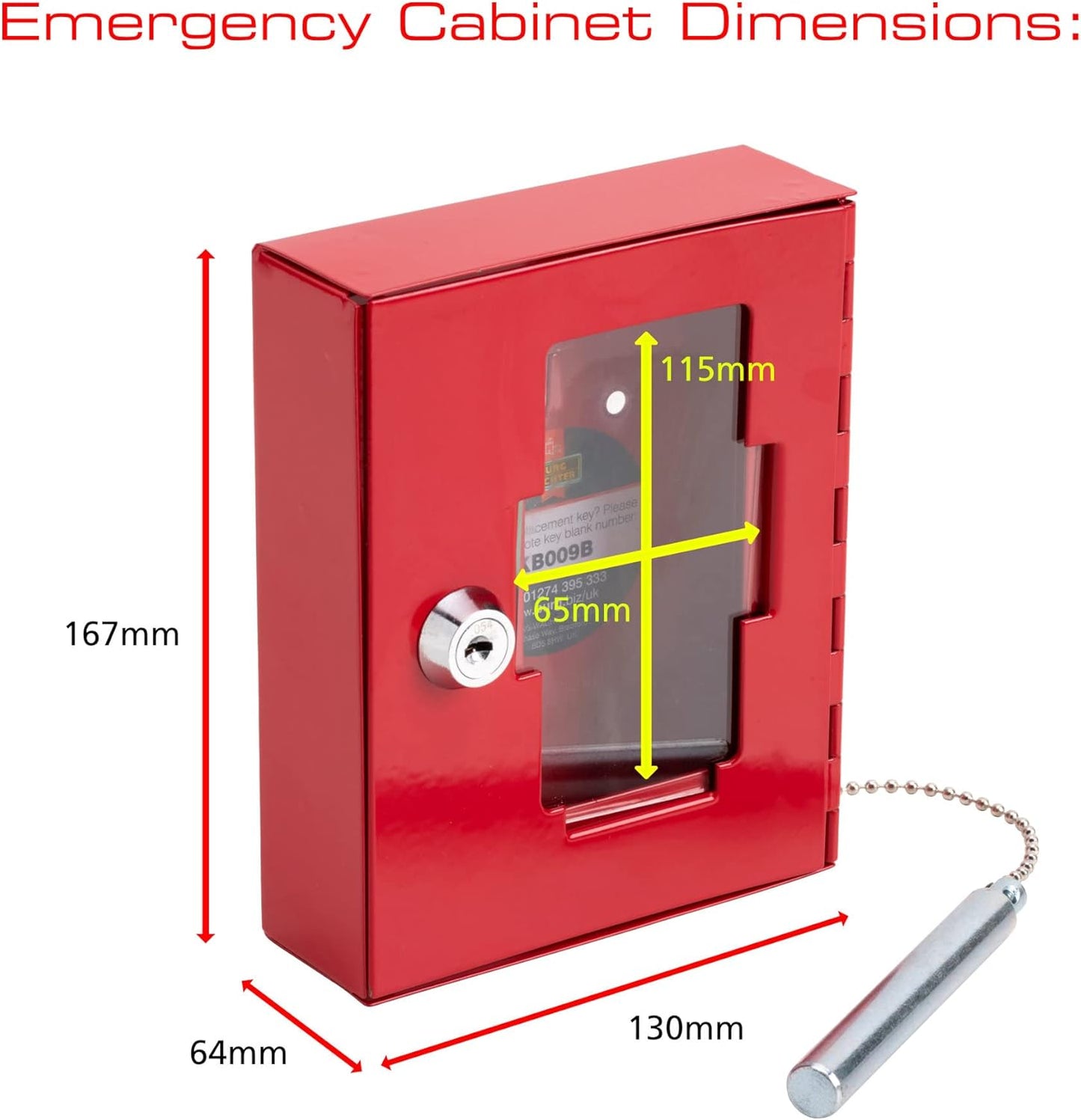 Sterling EB01 Emergency Key Box, with Brak Glass Hammer,Red,120mm x 150mm x 40mm image 3