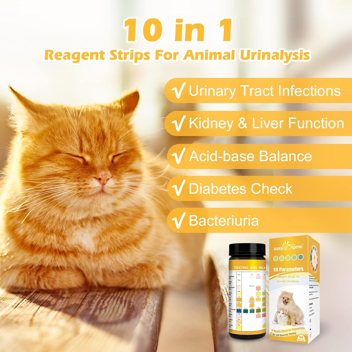 Vet Pet Urine Test Strips: Easy@Home 10 Parameters Animal Urinalysis Reagent image 4