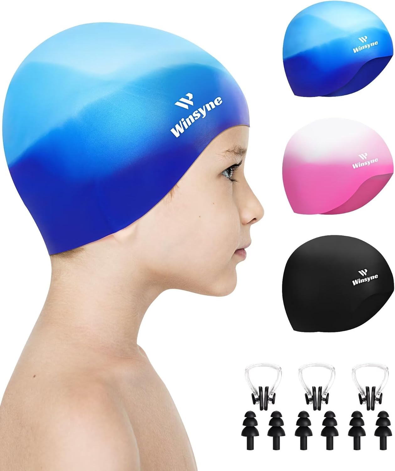 3-Pack Silicone Swim Caps for Kids: Waterproof Protection, Keeps Hair Dry, Ages image 3
