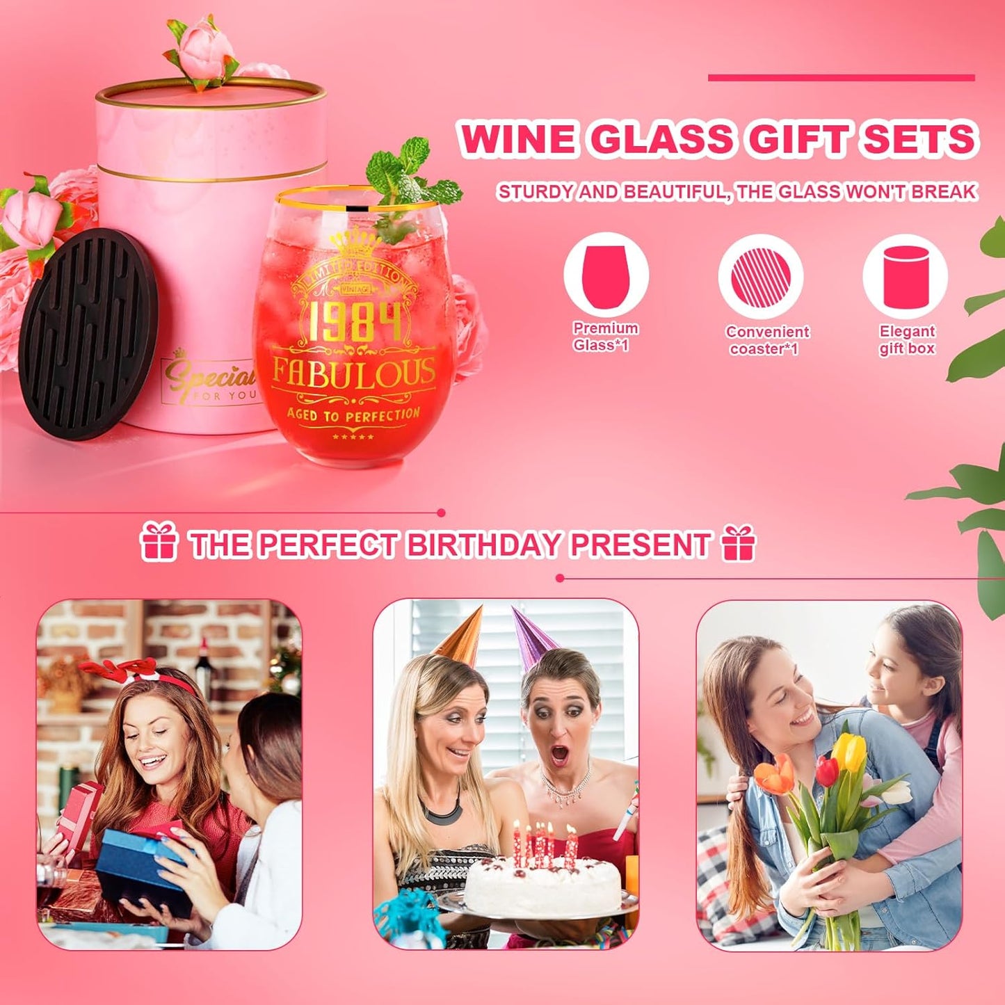 40th Birthday Gifts for Women, Personalised Gin Glass Gift Set image 6