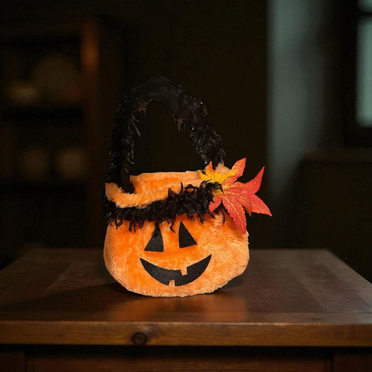 [Pack of 3] Plush Pumpkin Treat Bag - Soft Halloween Candy Tote image 0
