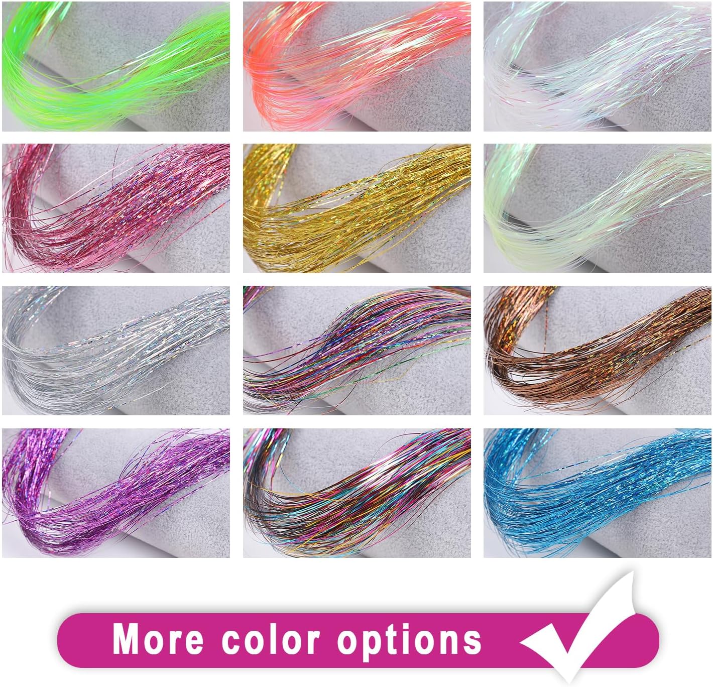 LANCAINI Clip-in Hair Tinsel Extensions Pack of 12 clips 20 Inch, image 2