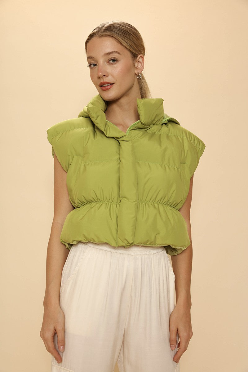 Cropped Puffer Vest With Hood image 3