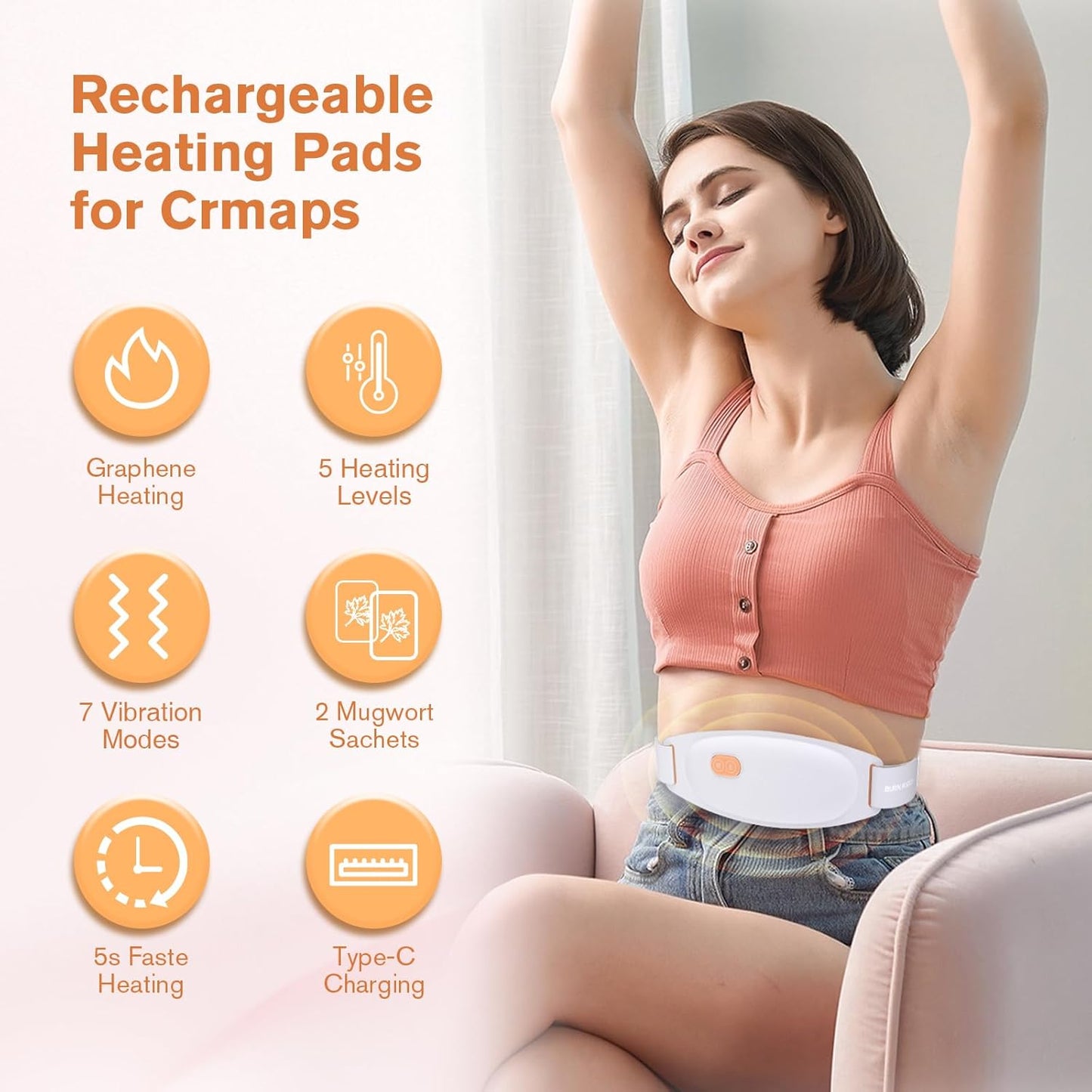 Burn Body Graphene Cordless Heating Pad – Portable Electric Heat & Vibration Bel image 3