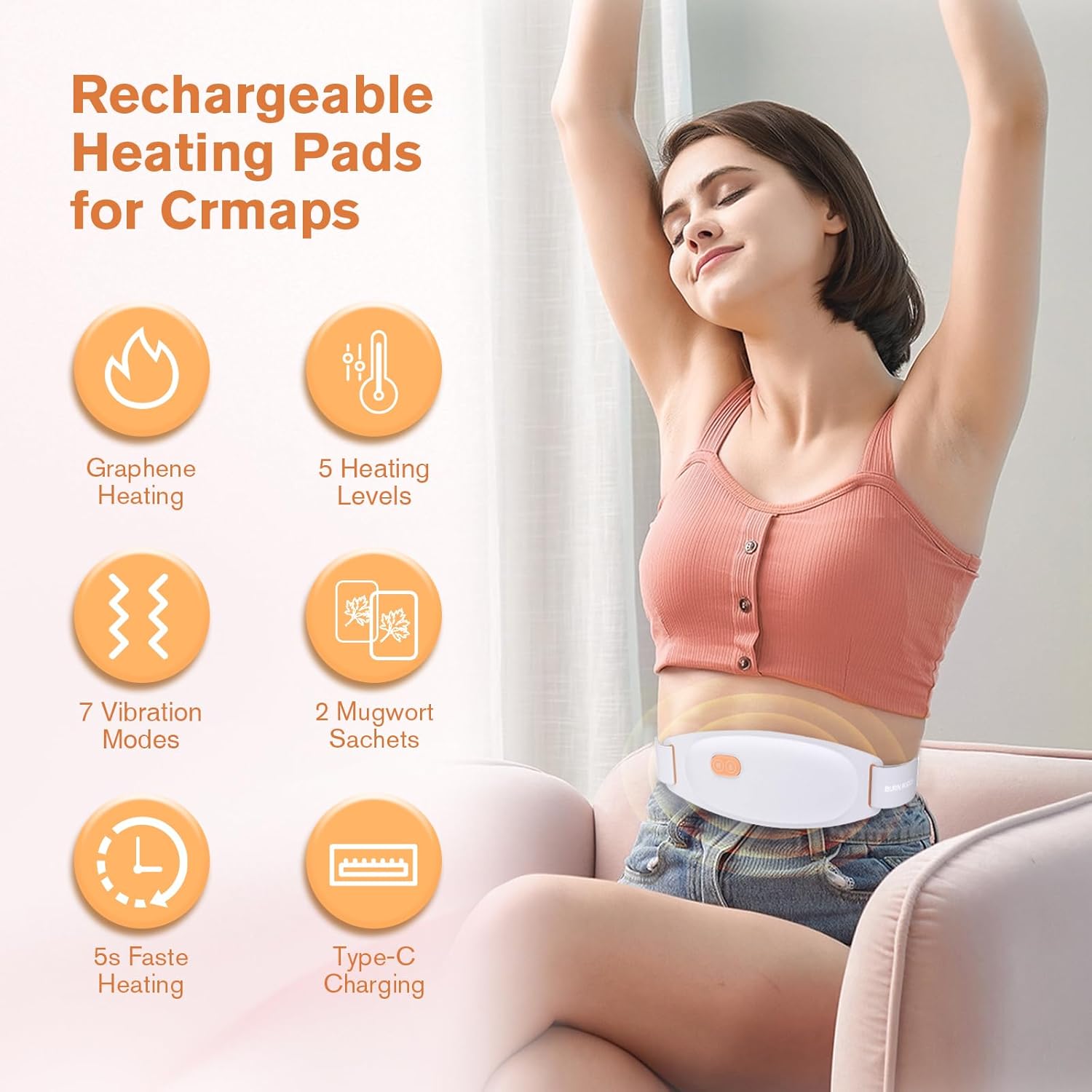 Burn Body Graphene Cordless Heating Pad – Portable Electric Heat & Vibration Bel image 3