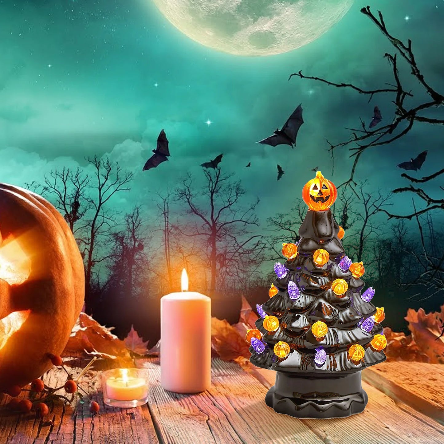 Halloween LED Tree Table Centerpiece Halloween Decor Ceramic Tree Christmas Tree image 1