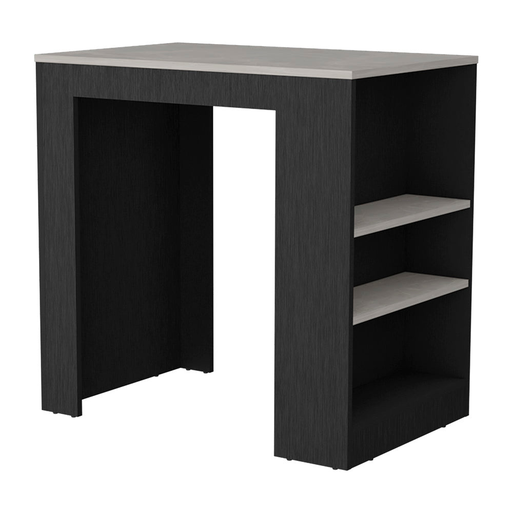 Kitchen Island with Three Side Shelves Doyle, Black / Ibiza Marble image 6