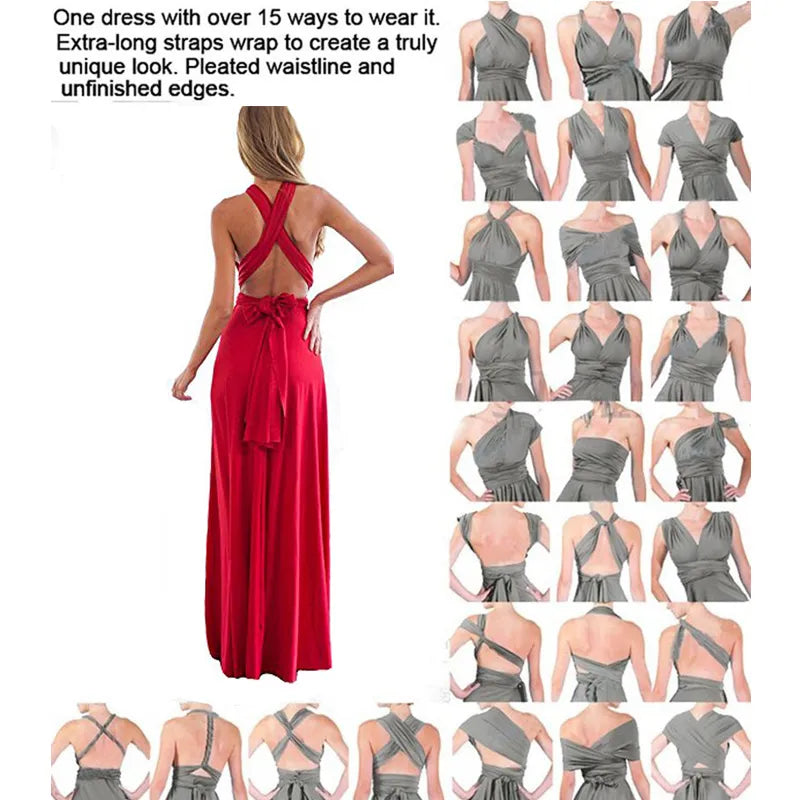 Sexy Women Multiway Wrap Convertible Boho Maxi Club Red Dress Bandage Long DresS image 3