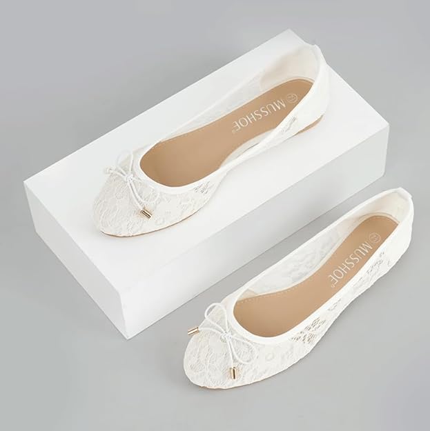MUSSHOE Women Flats Comfortable Round Toe Lace Flats Shoes for Women image 1