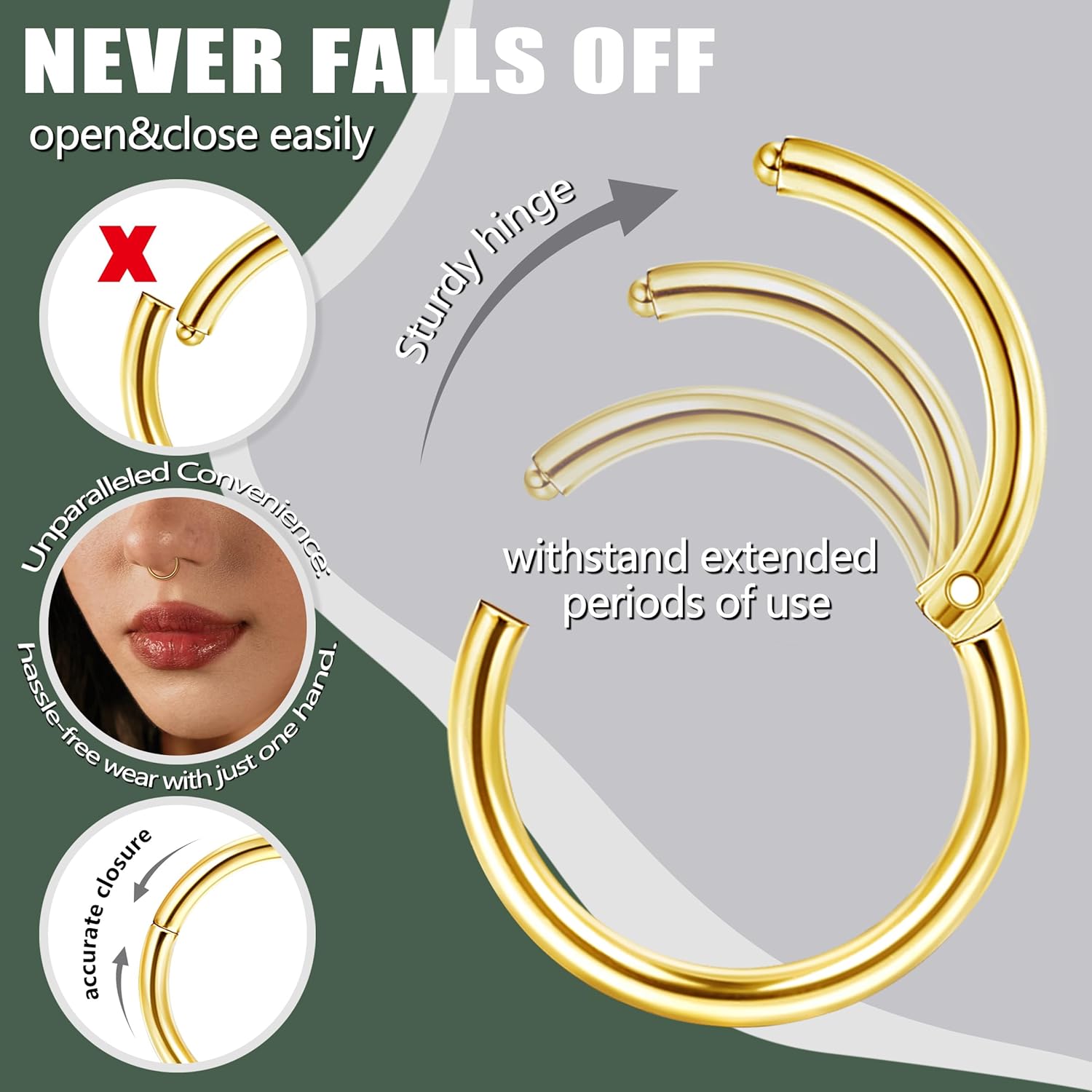 LOLIAS 12-Piece Surgical Steel CZ Nose Piercing Studs Hoops Set image 5