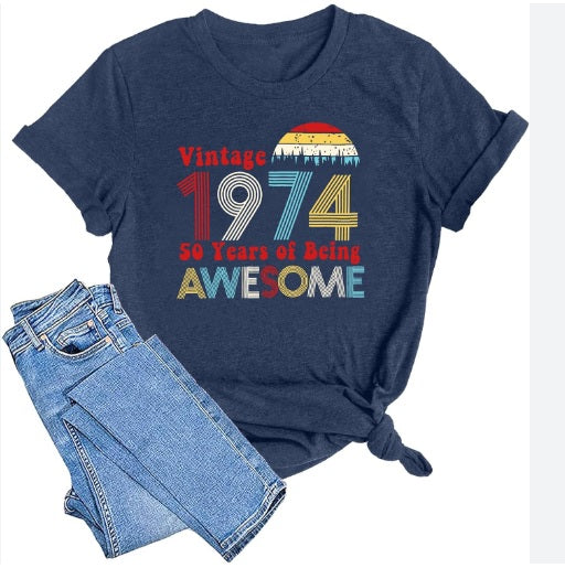 SUWATOIN 50th Birthday T Shirt Women Vintage 1974 T Shirt image 6