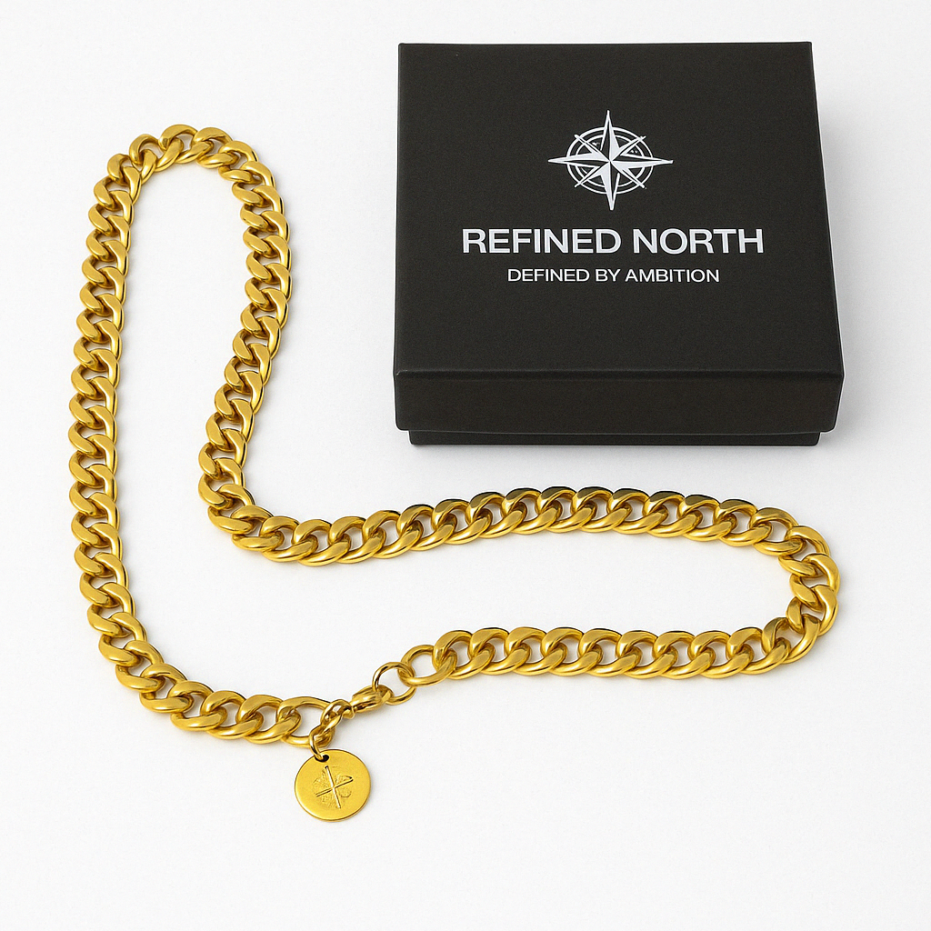 Refined North Gold-Plated Cuban Link Chain Necklace for Men-18K Gold Finish image 0
