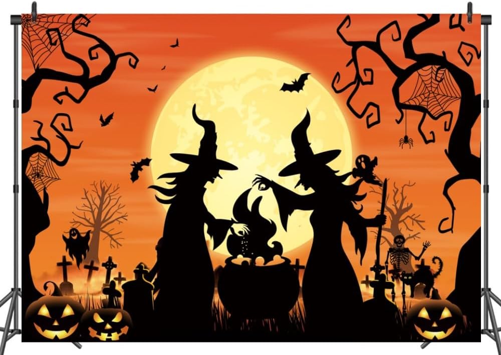 LTDKAEN Halloween Witch Spooky Party Backdrop Full Moon Cauldron Graveyard image 3