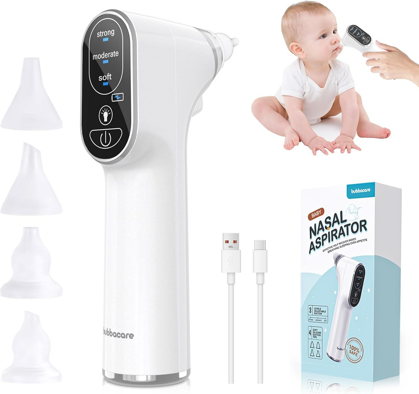 Baby Nasal Aspirator, Rechargeable Nasal Aspirator Baby Electric with 3 Suction image 1