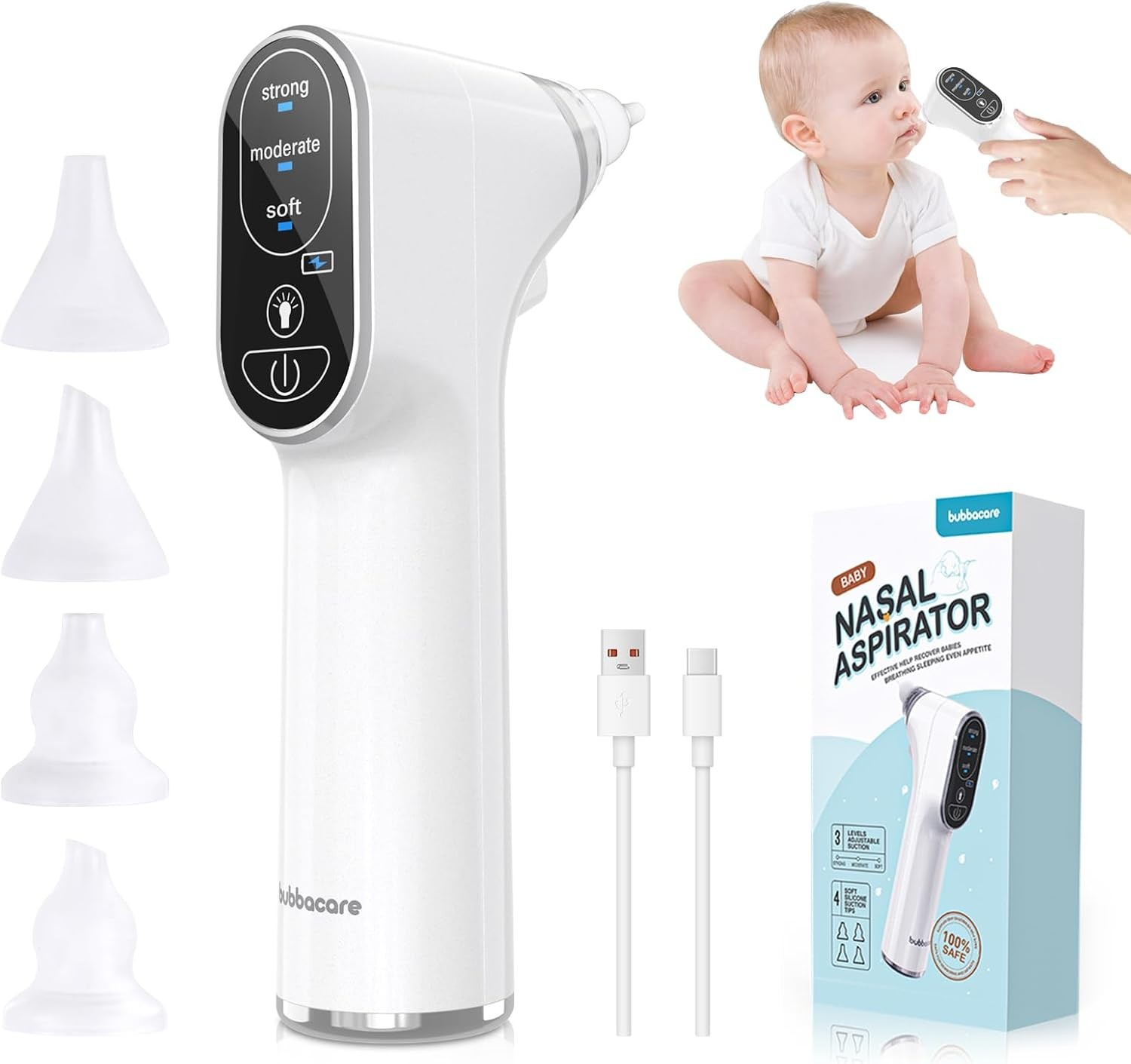 Baby Nasal Aspirator, Rechargeable Nasal Aspirator Baby Electric with 3 Suction image 1