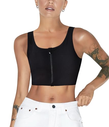 Junlan FTM Zipper Chest Binder, Breathable Compression Tank Top for Transgender image 6