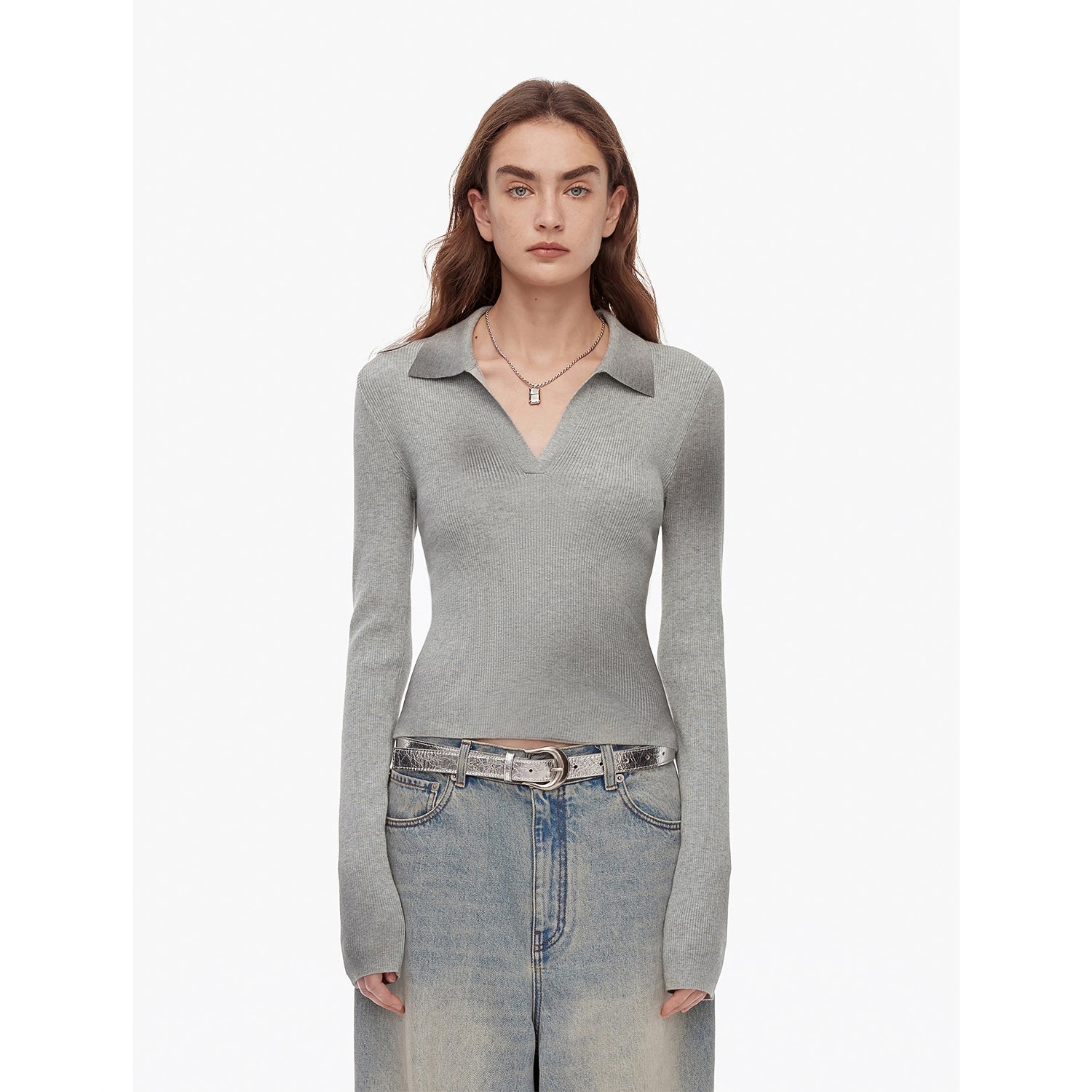 "Artistic Abstract" Sfumato Distressed Printed Merino Wool Waisted Polo Collar image 1