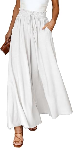 Dokotoo Womens Wide Leg Trousers Loose Fit Casual Flowy Women's Trouser Elastic image 3