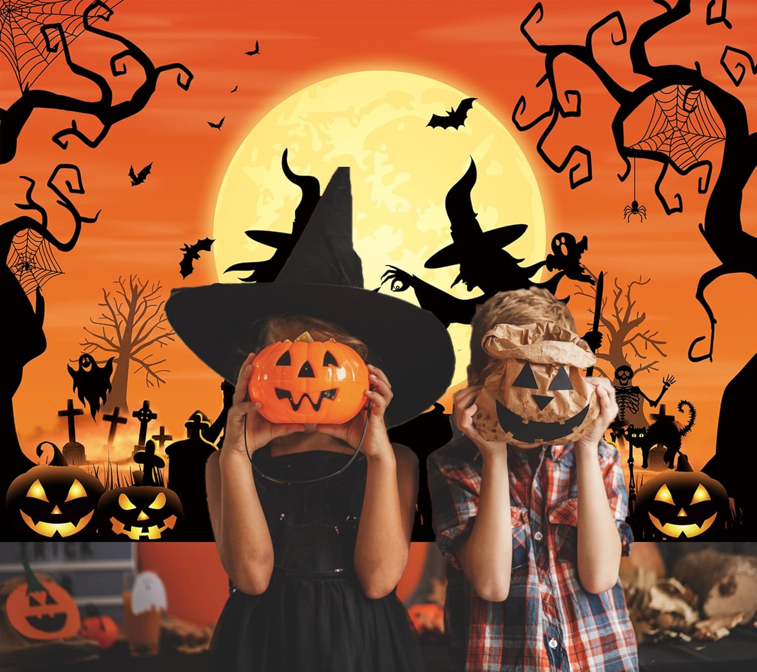 LTDKAEN Halloween Witch Spooky Party Backdrop Full Moon Cauldron Graveyard image 5