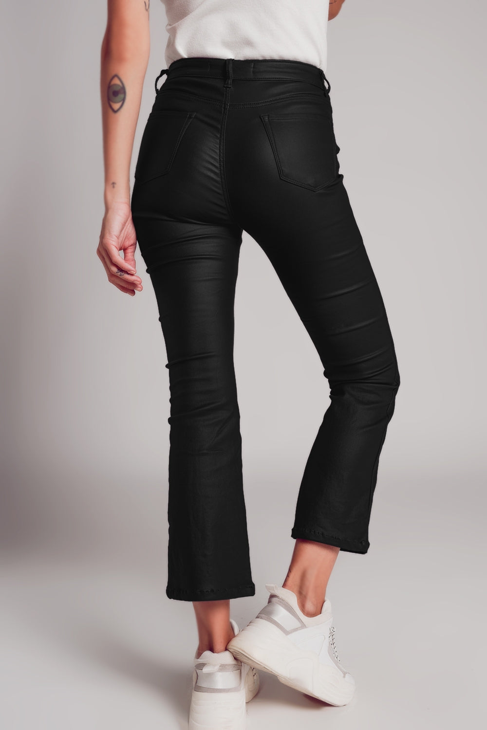 Stretch Faux Leather Flare Pants in Black image 1