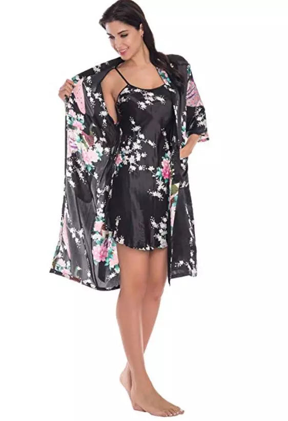 Fashion Women's Summer Mini Kimono Robe Lady Rayon Bath Gown Yukata Nightgown image 6