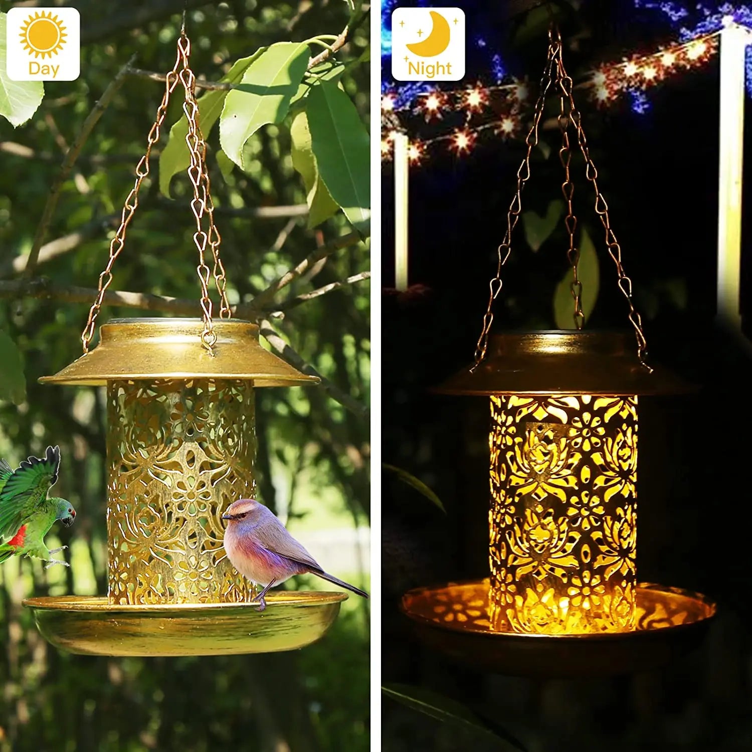 Solar Bird Feede Bird House With Light for Bird Lovers Outdoor Garden Backyar image 1