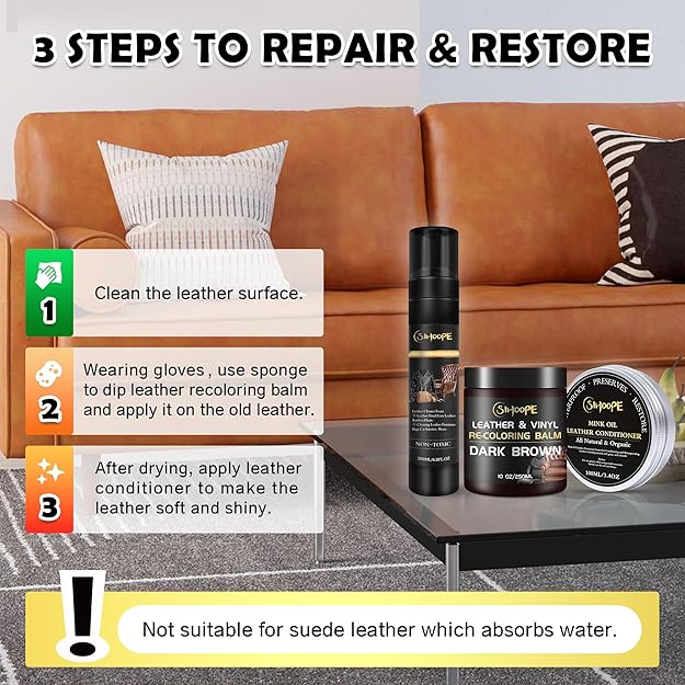 SIHOOPE Dark Brown Leather Repair & Restoration Kit – Cleaner, Balm, Conditioner image 4