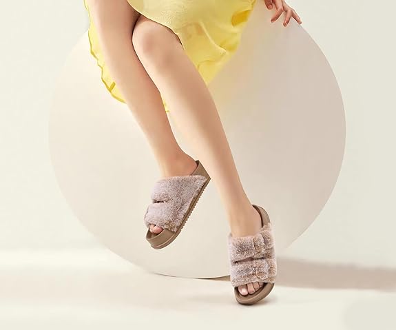 KuaiLu Women’s Fluff Platform Open Toe Slipper with Arch Support image 11