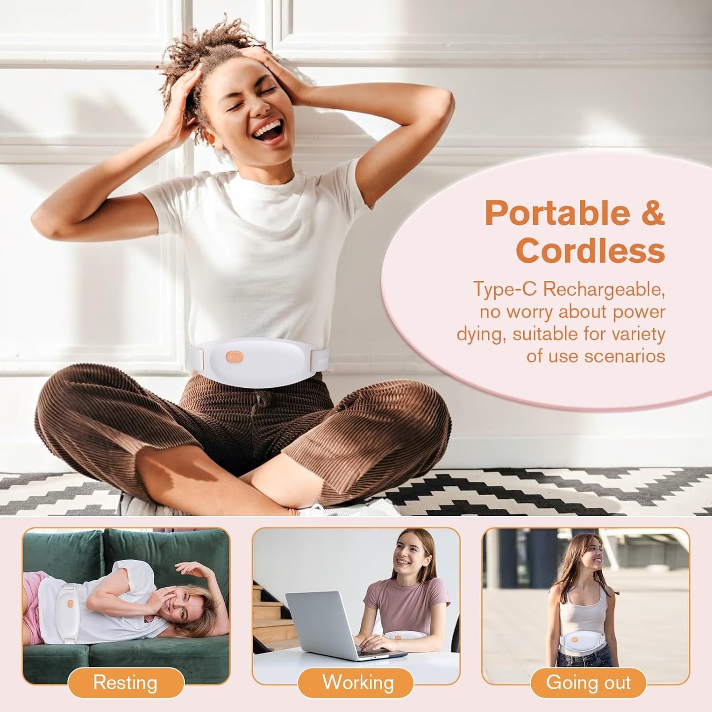 Burn Body Graphene Cordless Heating Pad – Portable Electric Heat & Vibration Bel image 5
