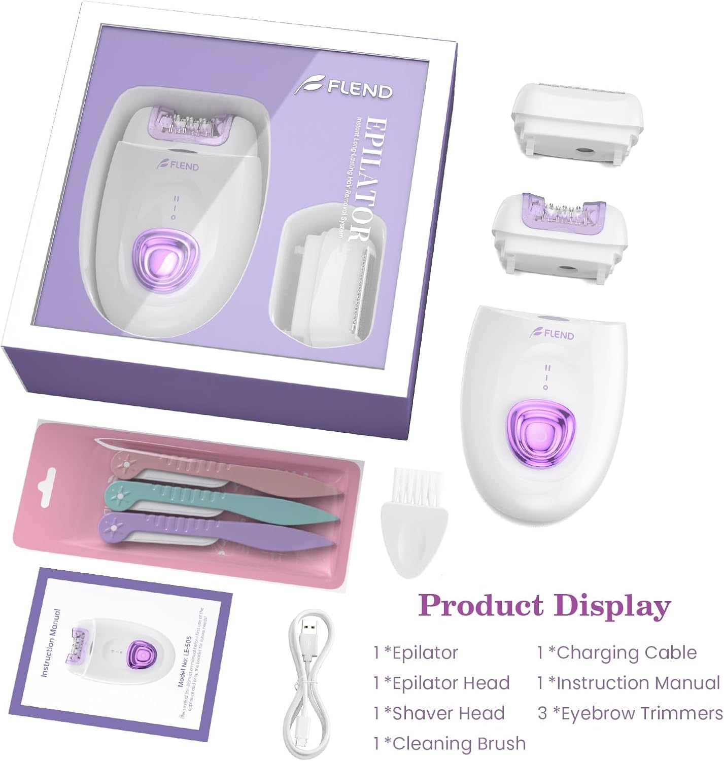 Flend 2-in-1 Cordless Facial Epilator & Shaver – 32 Tweezers, LED Light, USB image 6