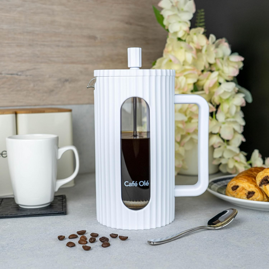 Café Olé French Press Coffee Maker – 3 Cup / 8 Cup – Elegant Ribbed Design image 0